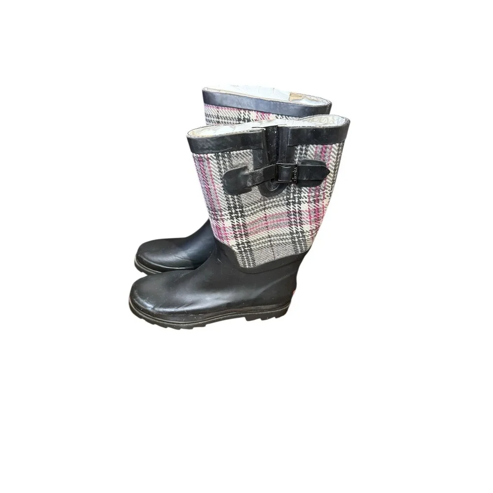 Chooka Women Shoes Plaid Rain Mid Calf Rubber Boots Strawberry Charcoal 10 NWOT‎